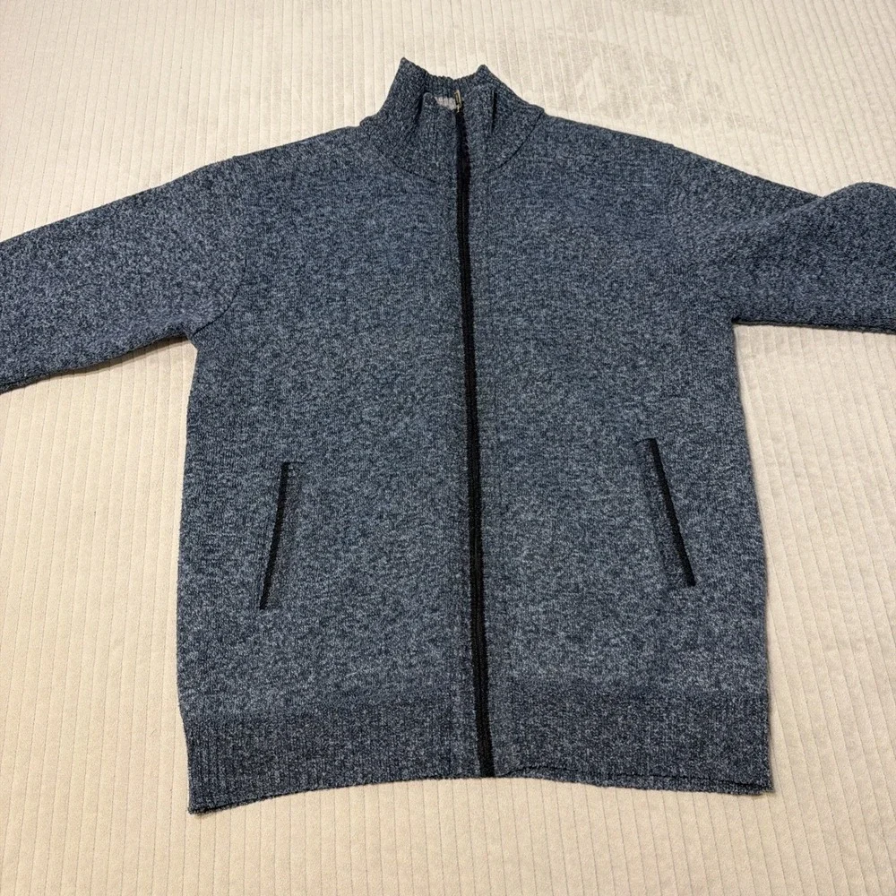 Yeokou Men's Size XL Blue Tweed Cashmere/Wool Blend Zip Up Sweater/Cardigan